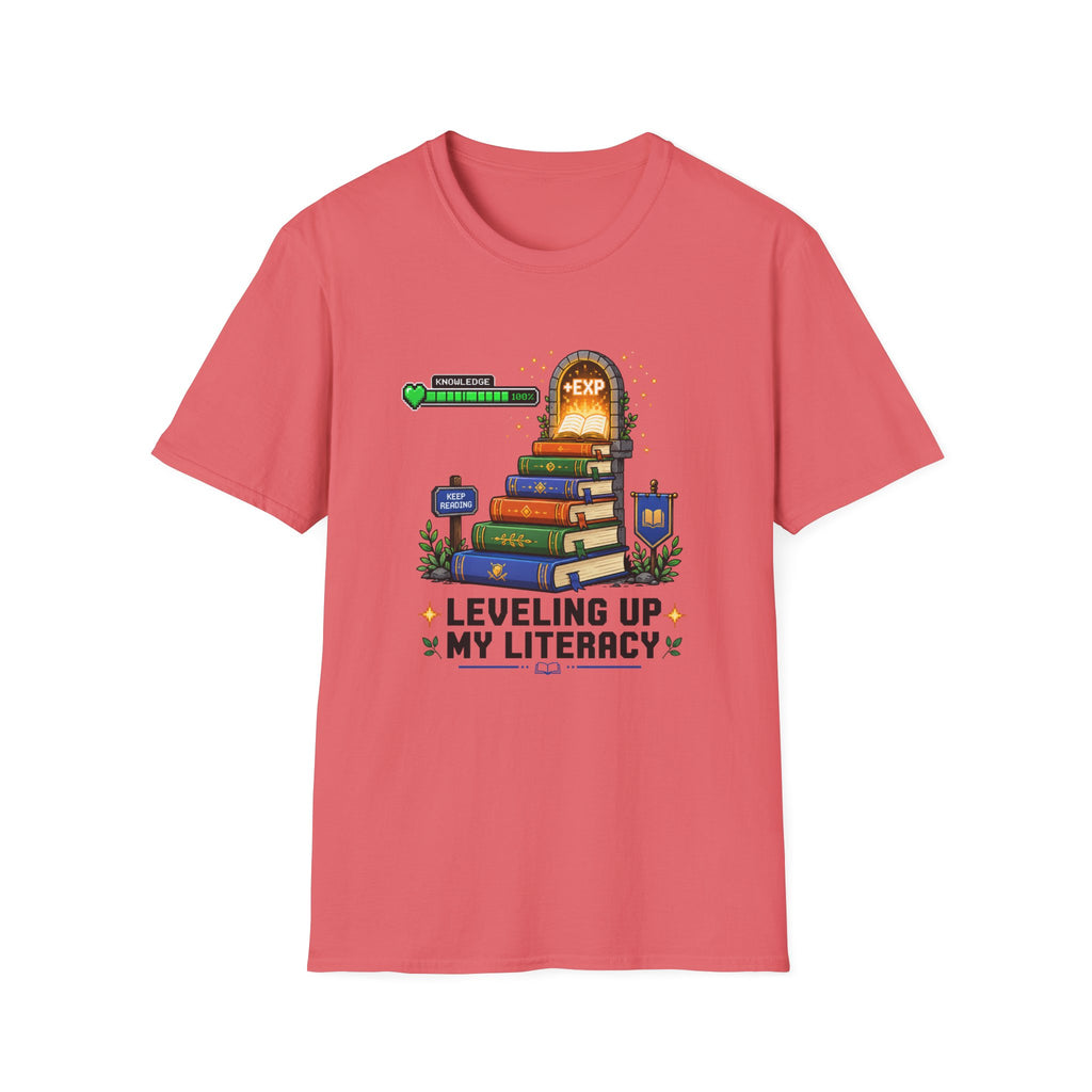 Literacy Level-Up T-Shirt — "Leveling Up My Literacy" Book Gamer Tee