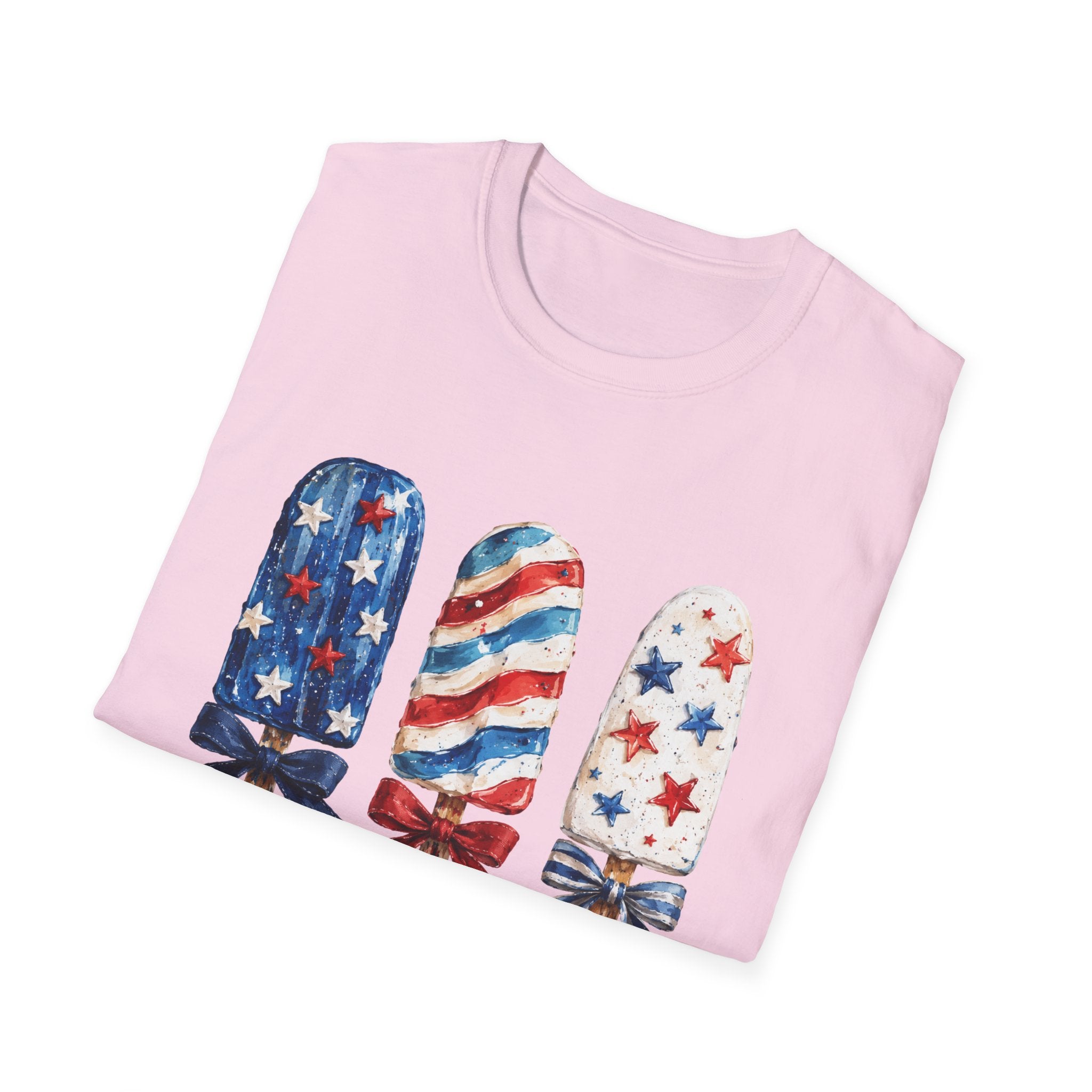 Patriotic Popsicle T-Shirt | Fourth Of July Watercolor Ice Pop Graphic Tee, Coquette Bow Summer Holiday Top