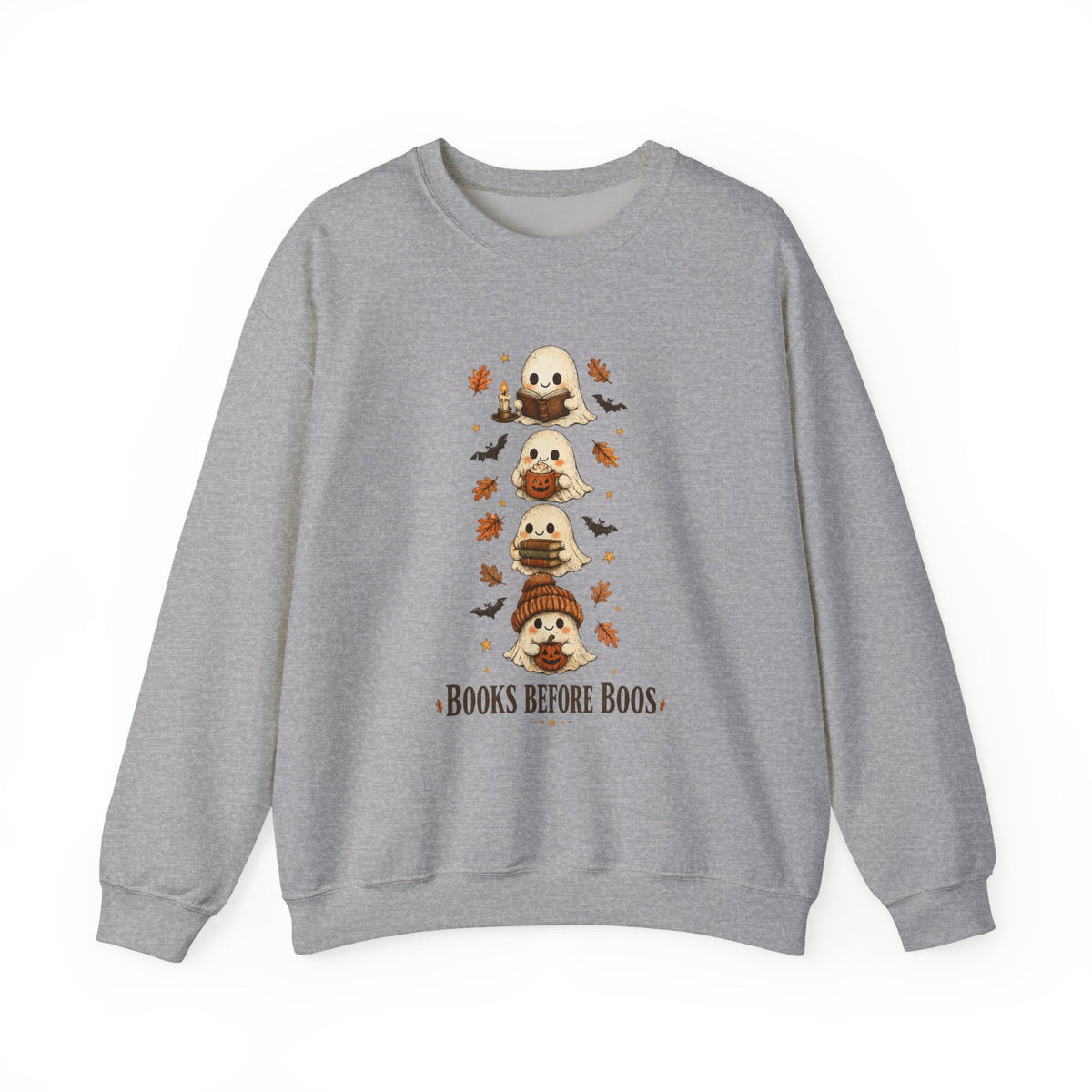"Books Before Boos" Cute Halloween Ghost Stack Crewneck Sweatshirt