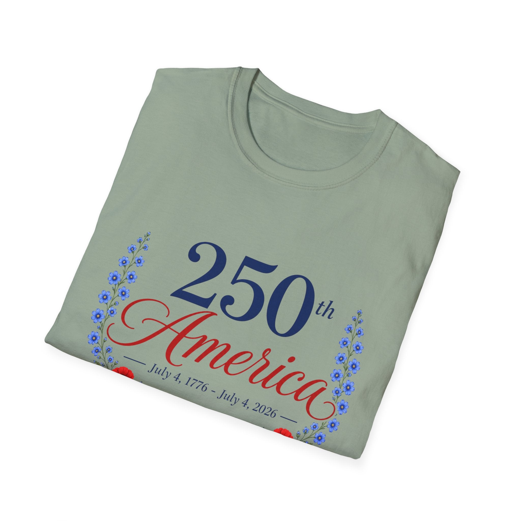 250th America Floral T-Shirt, July 4 1776 2026 Anniversary Tee, Patriotic Flower Shirt, America 250th Birthday Gift, Cottagecore 4th of July Tee