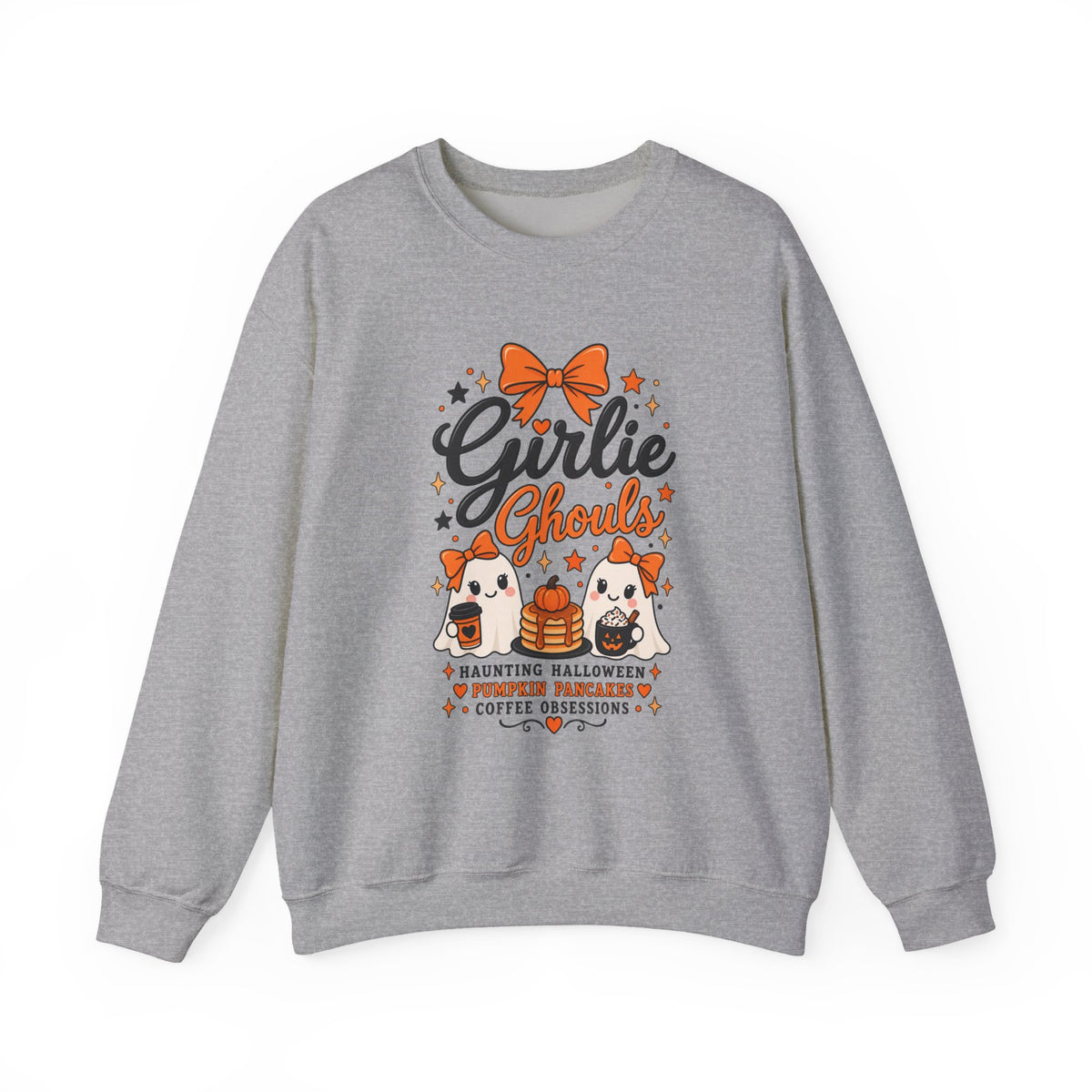 Girlie Ghouls Halloween Cute Orange Bow Spooky Crewneck Sweatshirt