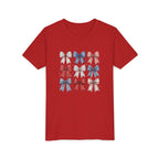 Patriotic Bow Grid Tee, Red Blue Checkered Ribbon Shirt, Cute USA Graphic Top, Fourth of July Celebration Outfit Youth Short Sleeve Tee