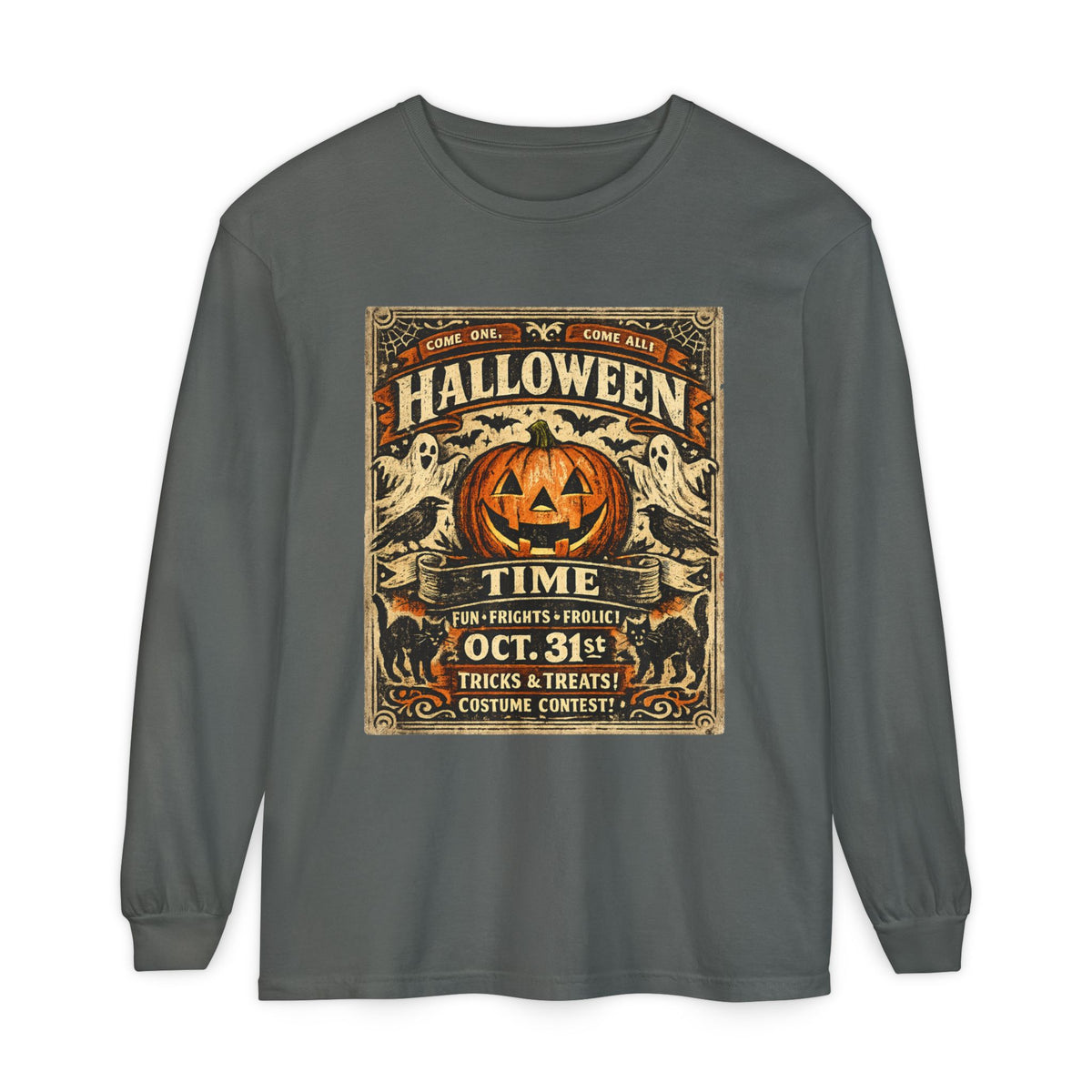 Halloween Time Vintage Jack-O'-Lantern & Ghosts Long Sleeve T-Shirt