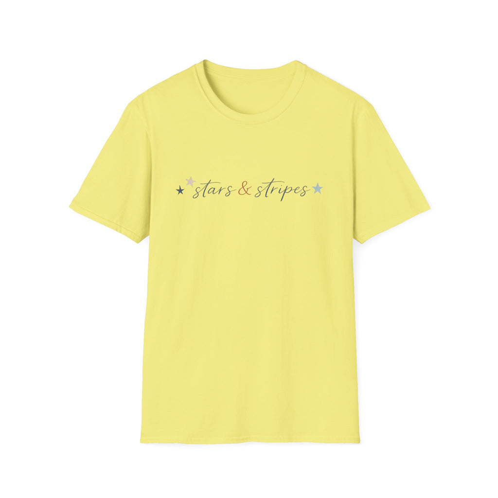 Stars and Stripes Script T-Shirt, 4th of July, Minimalist Patriotic Tee, Subtle Patriotic Gift, Dainty Script America Independence Day