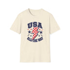USA All The Way Patriotic T-Shirt, Retro Americana Graphic Tee, Vintage Fourth of July Shirt, Lightning Bolt Checkered Design, Summer Independence Day Apparel T-Shirt