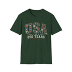USA 250 Years T-Shirt | Semiquincentennial Patriotic Floral Graphic Tee, 1776 2026 Varsity Block Lettering Top