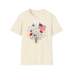 Patriotic Floral Bouquet Graphic Tee - 4th of July Wildflower T-Shirt