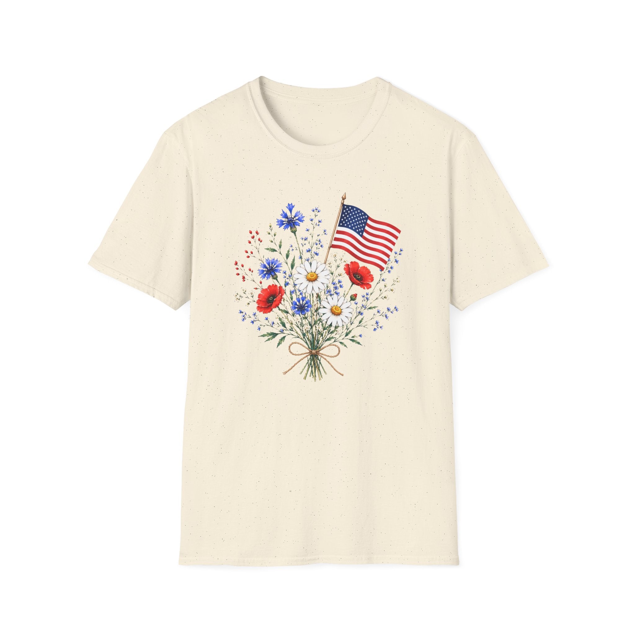 Patriotic Floral Bouquet Graphic Tee - 4th of July Wildflower T-Shirt