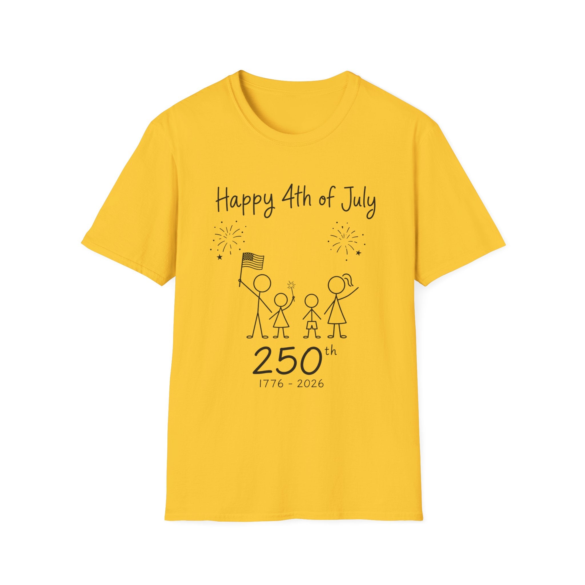 Happy 4th of July 250th T-Shirt USA Family Stick Figure Tee