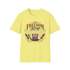 Let Freedom Ring T-Shirt | Patriotic Uncle Sam Hat Graphic Tee, Fourth Of July Charcoal Fireworks Top