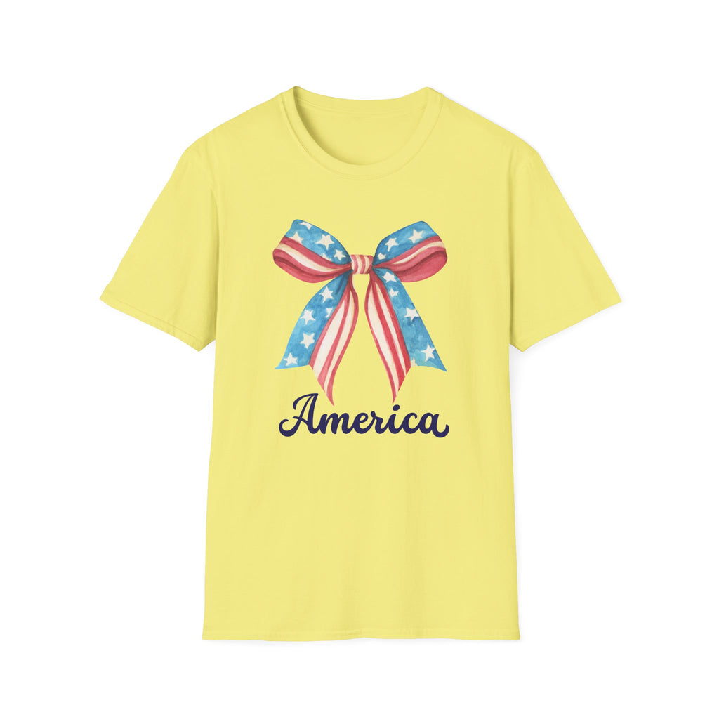 Coquette Patriotic Bow Shirt, 4th of July Women's T-Shirt, American Flag Bow Tee, USA Watercolor Bow, Stars and Stripes Shirt, Independence Day Gift