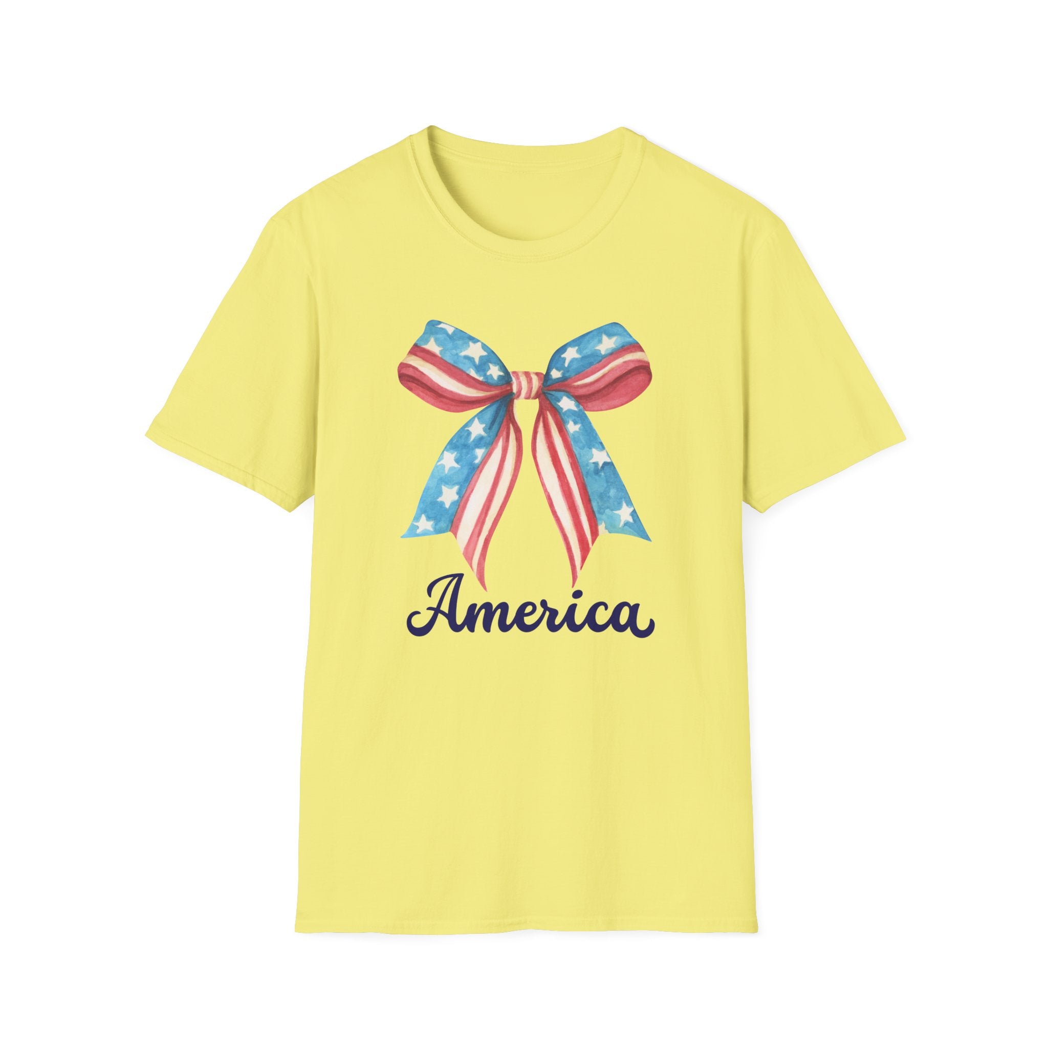 Coquette Patriotic Bow Shirt, 4th of July Women's T-Shirt, American Flag Bow Tee, USA Watercolor Bow, Stars and Stripes Shirt, Independence Day Gift