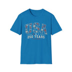 USA 250 Years T-Shirt | Semiquincentennial Patriotic Floral Graphic Tee, 1776 2026 Varsity Block Lettering Top