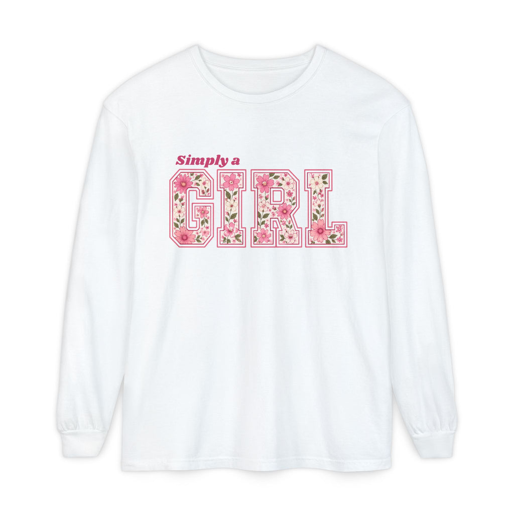 Simply a GIRL Floral Feminine Pink Flower Typography Long Sleeve T-shirt