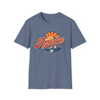 Retro America Shirt 4th of July Vintage Mountain Graphic Tee Sunset Landscape Fourth July Patriotic Stars Nature Lover