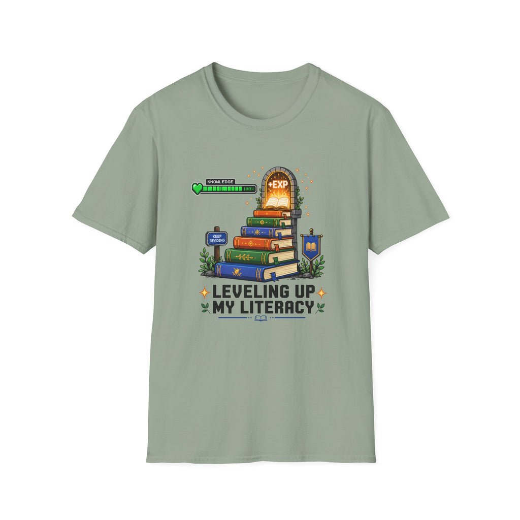 Literacy Level-Up T-Shirt — "Leveling Up My Literacy" Book Gamer Tee