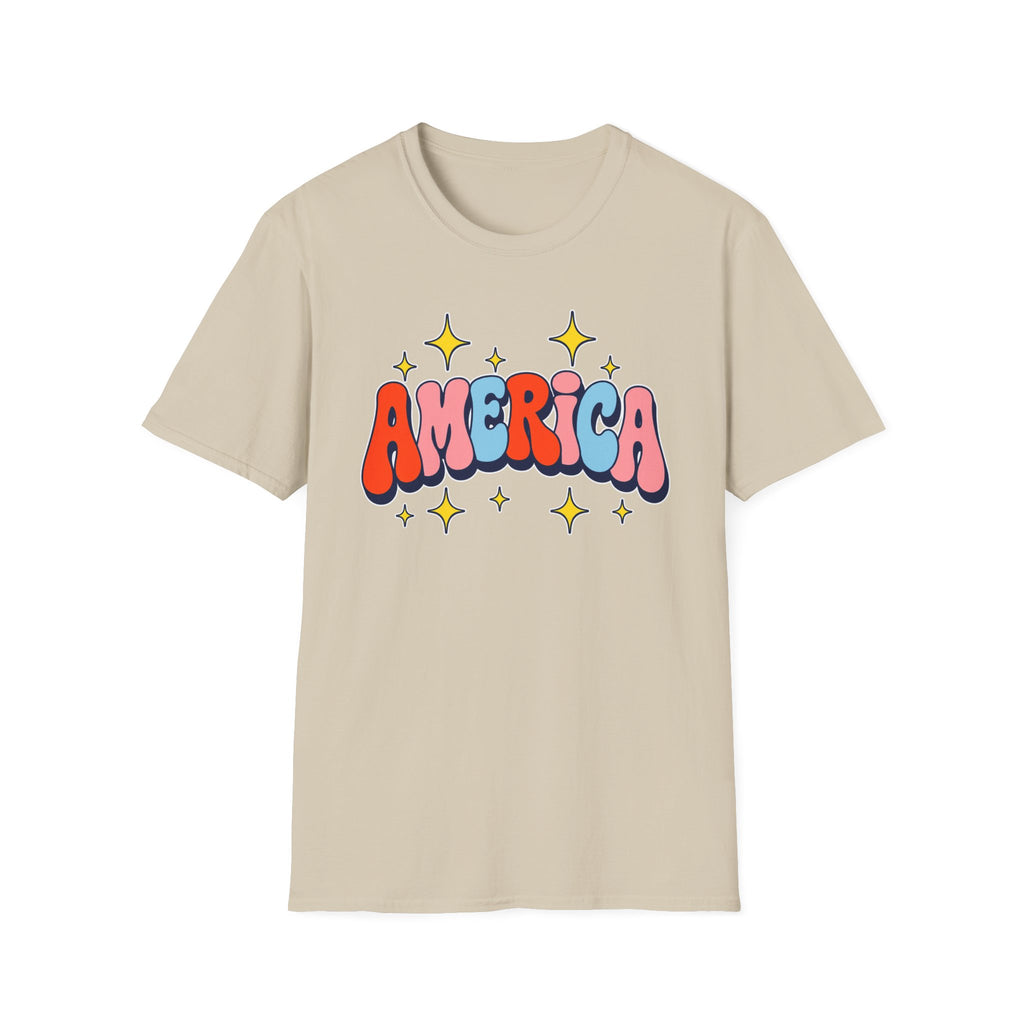 America Retro Patriotic T-Shirt, Groovy Fourth of July Graphic Tee, Vintage Americana Shirt, Cute Summer Independence Day Apparel, Trendy USA Outfit T-Shirt