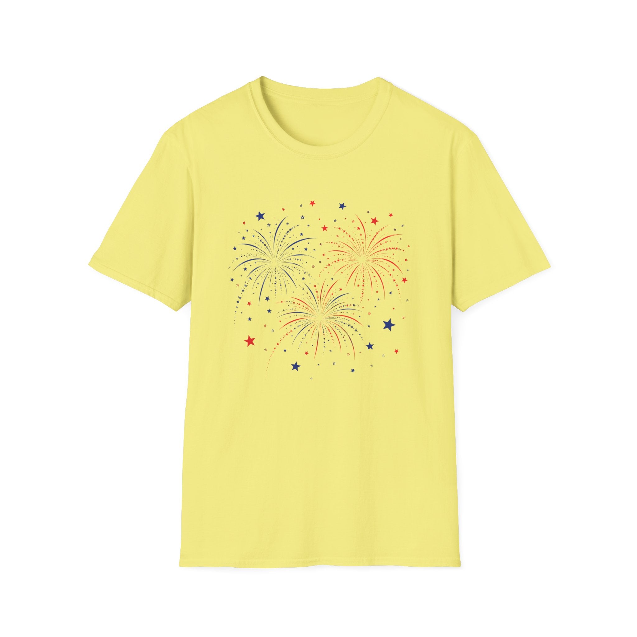 Minimalist Patriotic Fireworks T-Shirt | Fourth Of July American Flag Colors Graphic Tee, Red White Blue Stars Top