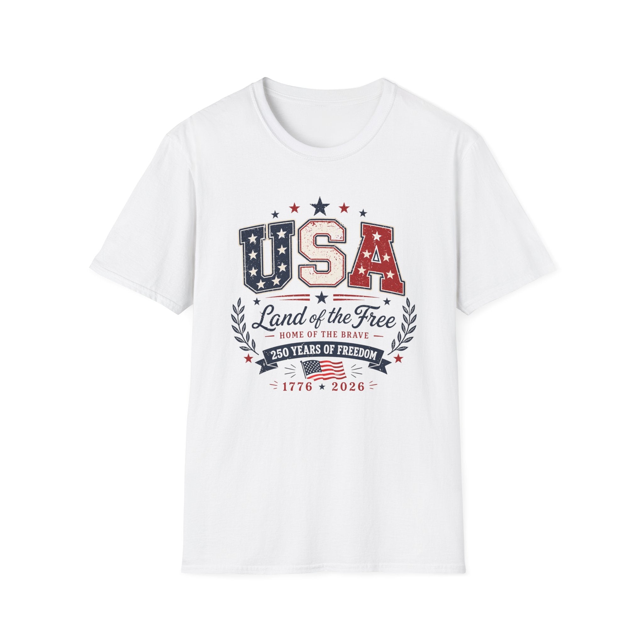 Land of the Free Home of the Brave 250 Years Shirt, 4th of July, Bold, Distressed USA Varsity 1776 2026 Tee, Classic Patriotic Banner America Anniversary T-Shirt, Gift