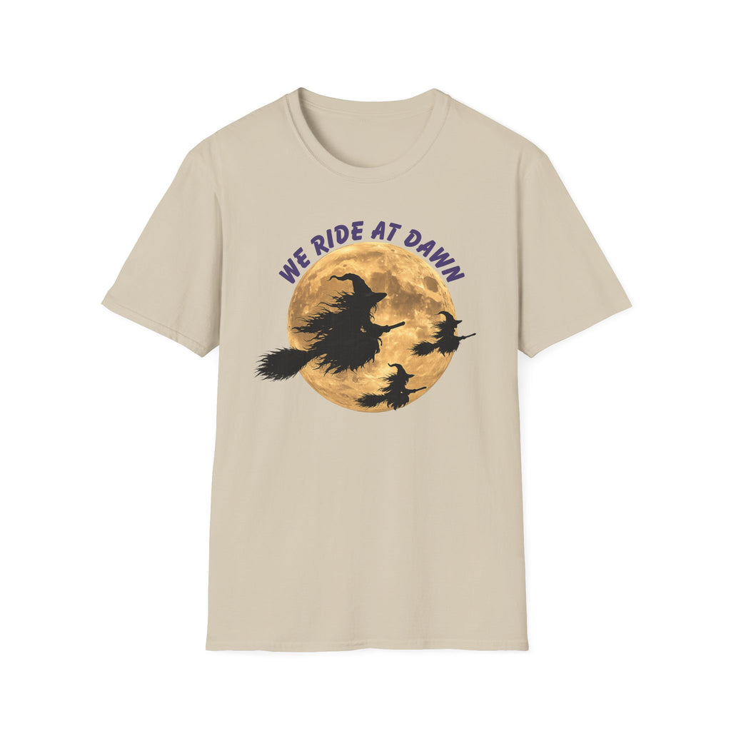 We Ride at Dawn Witch Tee — Halloween Moon Witch T-Shirt