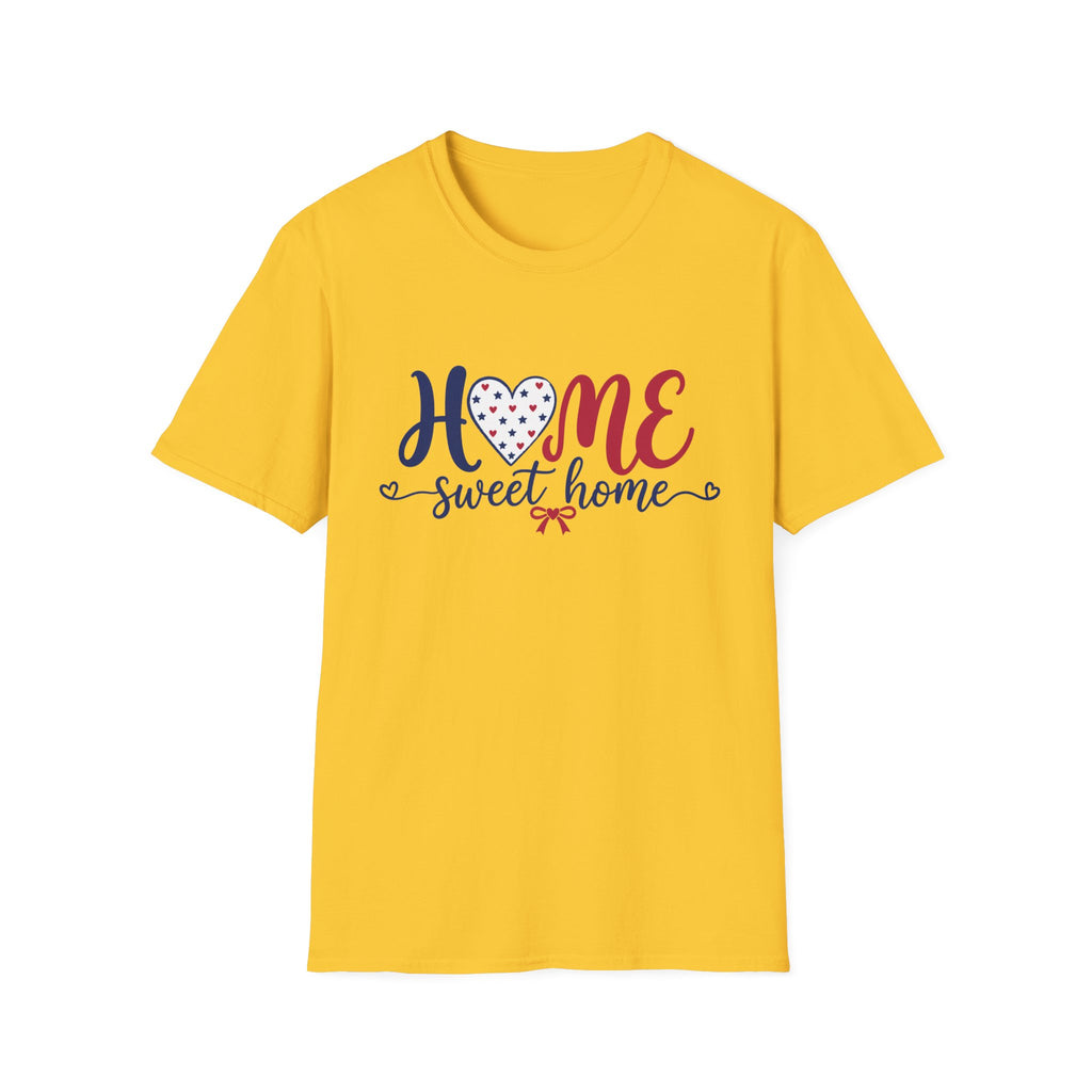 Patriotic Home Sweet Graphic Tee - 4th of July Heart Bow T-Shirt USA Flag Top Red White Blue Coquette