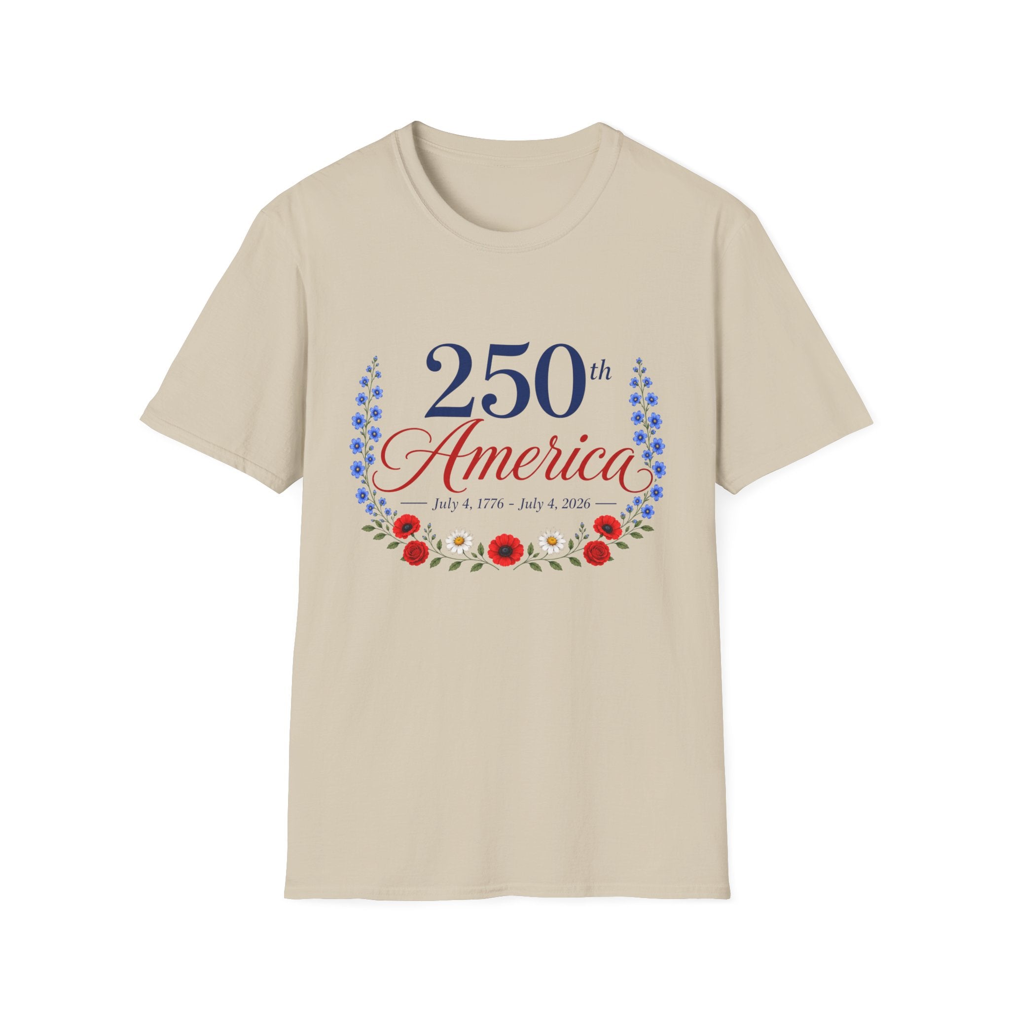 250th America Floral T-Shirt, July 4 1776 2026 Anniversary Tee, Patriotic Flower Shirt, America 250th Birthday Gift, Cottagecore 4th of July Tee