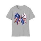 Oversized American Flag Bow T-Shirt, Cheer Bow Stars Stripes Patriotic Tee, Big Coquette 4th of July Bow Shirt, Bold Graphic USA Bow Gift Women Girls Independence Day