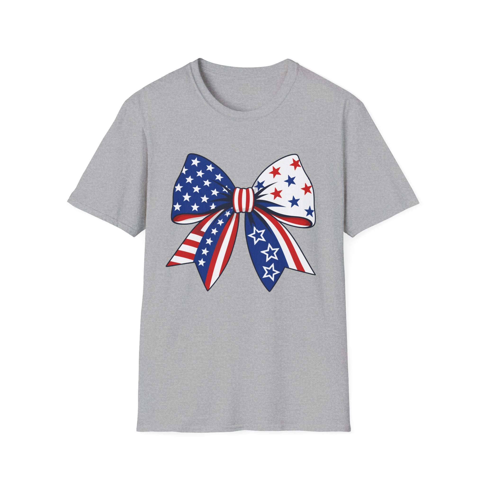 Oversized American Flag Bow T-Shirt, Cheer Bow Stars Stripes Patriotic Tee, Big Coquette 4th of July Bow Shirt, Bold Graphic USA Bow Gift Women Girls Independence Day