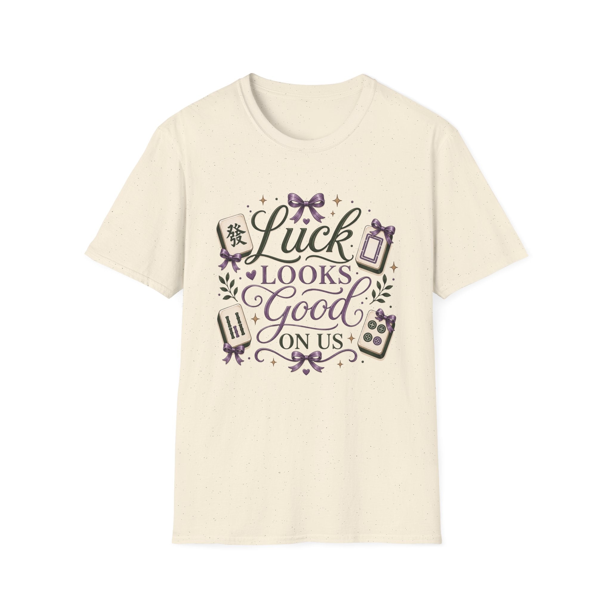 T-Shirt — "Luck Looks Good On Us" Graphic Tee (Mahjong & Charm Design)