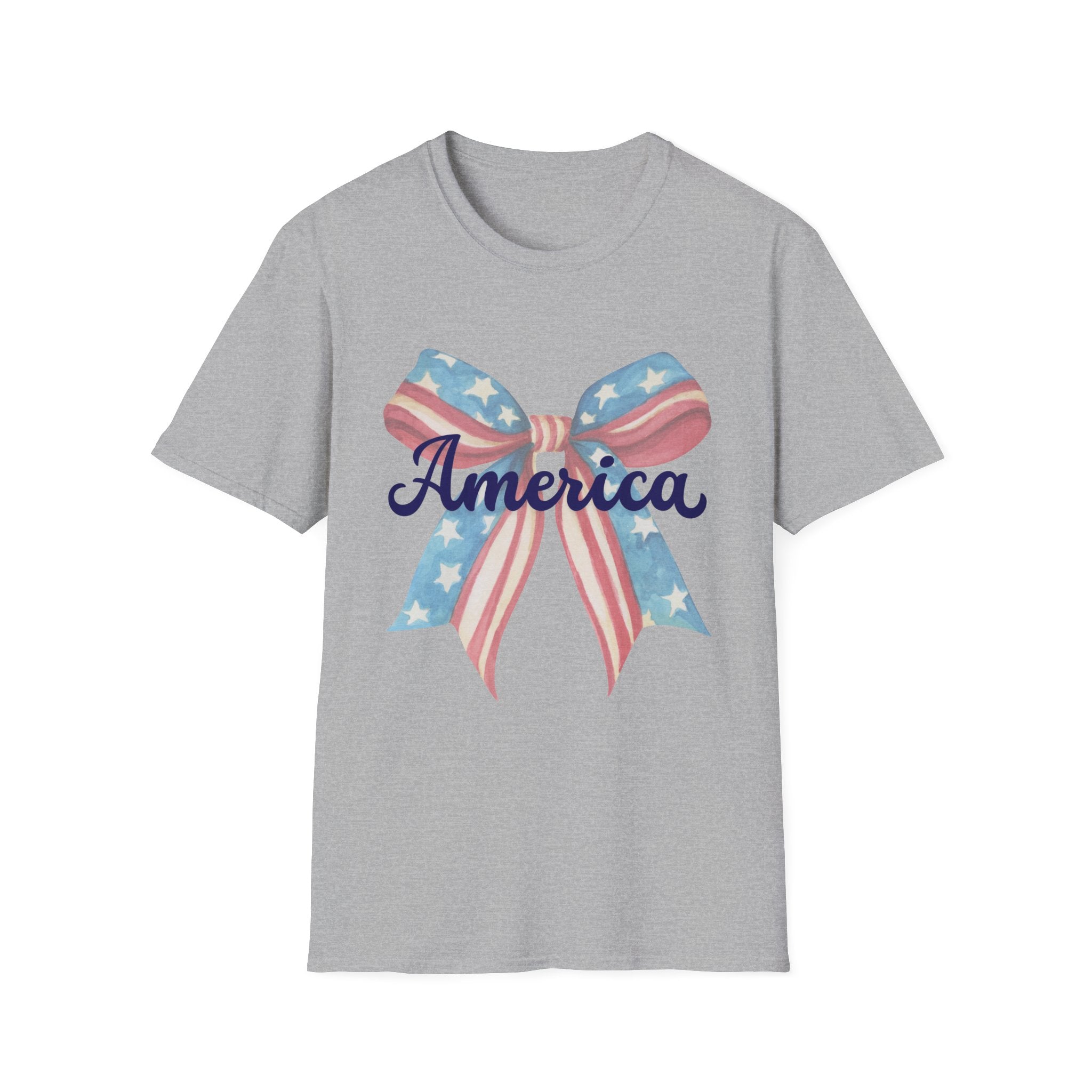 America Bow Patriotic T-Shirt, Coquette Fourth of July Graphic Tee, Vintage Americana Ribbon Shirt, Cute USA Holiday Apparel, Soft Girl Patriotic Outfit