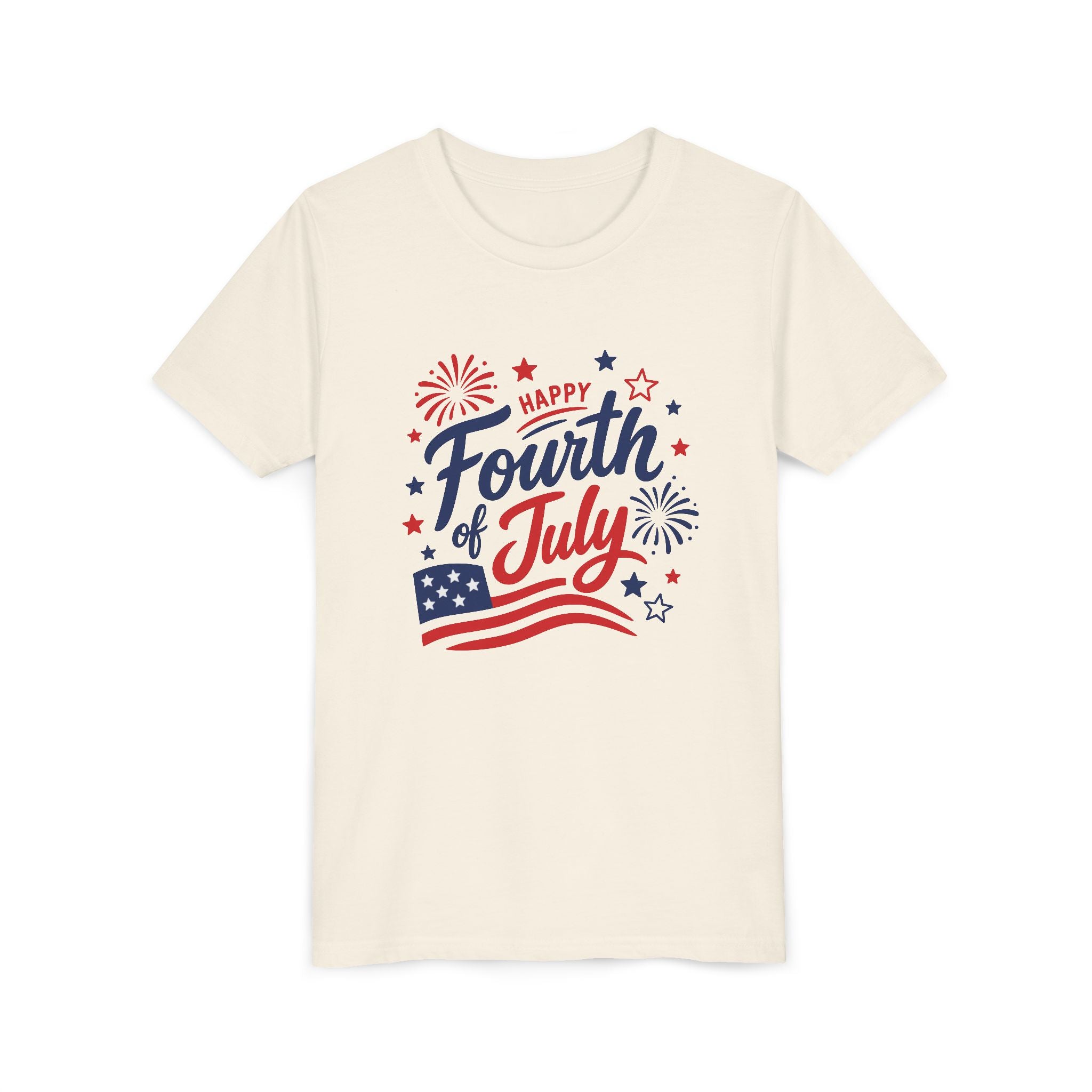 Happy Fourth of July Tee, Patriotic Red White Blue USA Shirt, Fireworks Celebration Graphic Top, Independence Day Outfit Youth Short Sleeve Tee