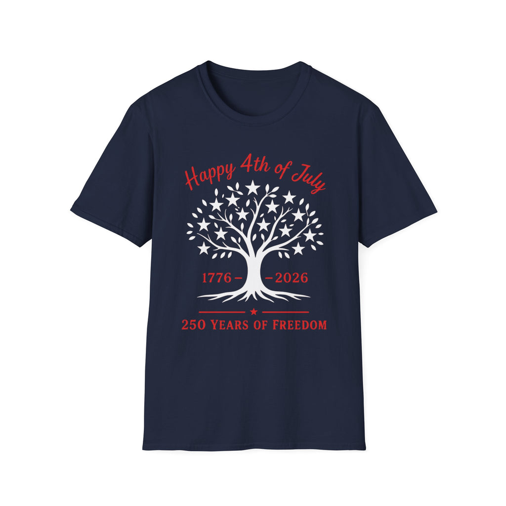 Happy 4th Of July 250 Years T-Shirt | Semiquincentennial Patriotic Star Tree Graphic Tee, 1776 2026 Freedom Top