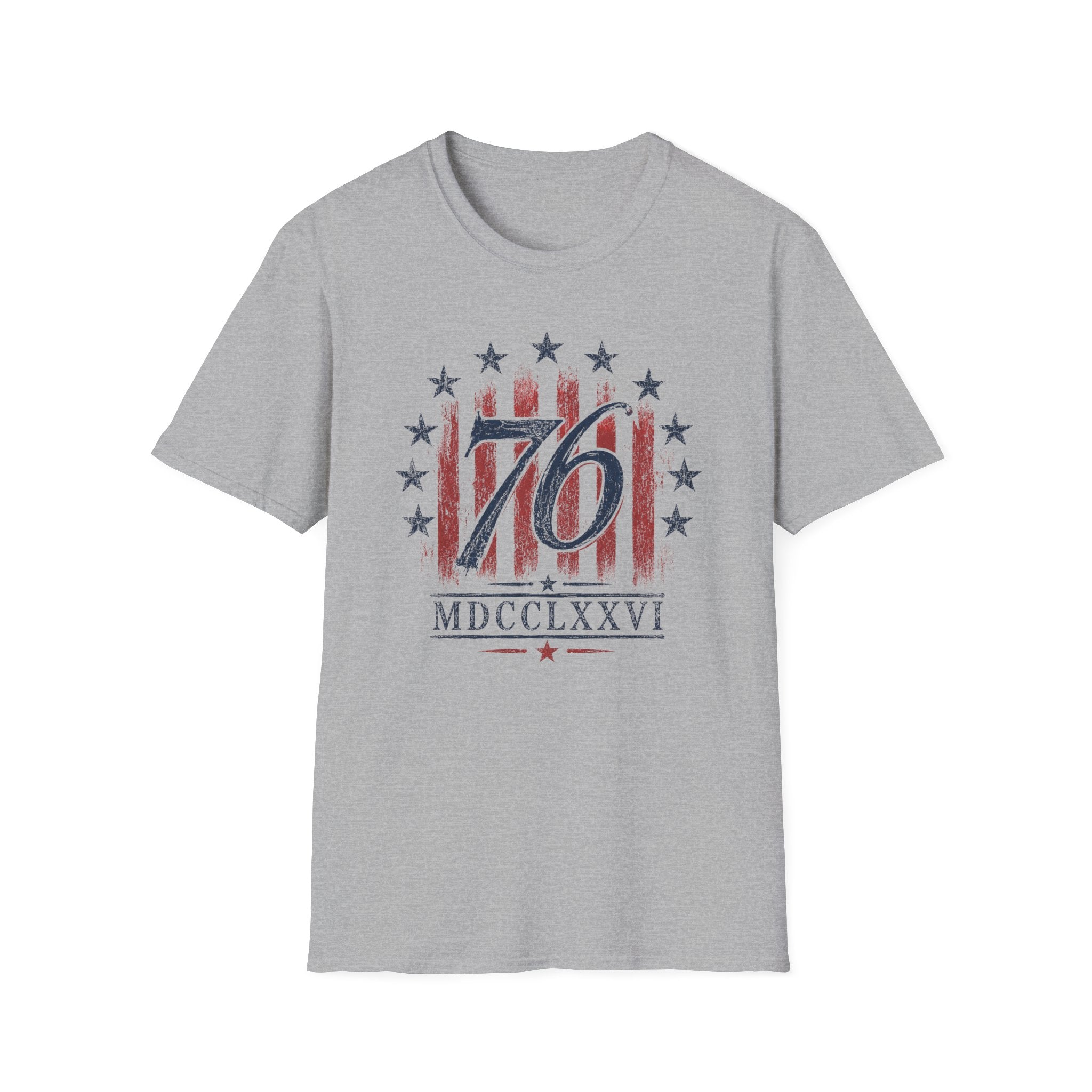 Vintage Style 76 Patriotic Shirt 4th of July Distressed American Flag Graphic Tee Fourth July Roman Numeral MDCCLXXVI Top USA Independence Day