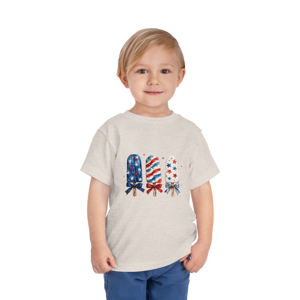 Patriotic Popsicle Trio Tee, Red White Blue USA Shirt, Cute Summer Fireworks Graphic Top, Fourth of July Celebration Outfit Toddler Short Sleeve Tee