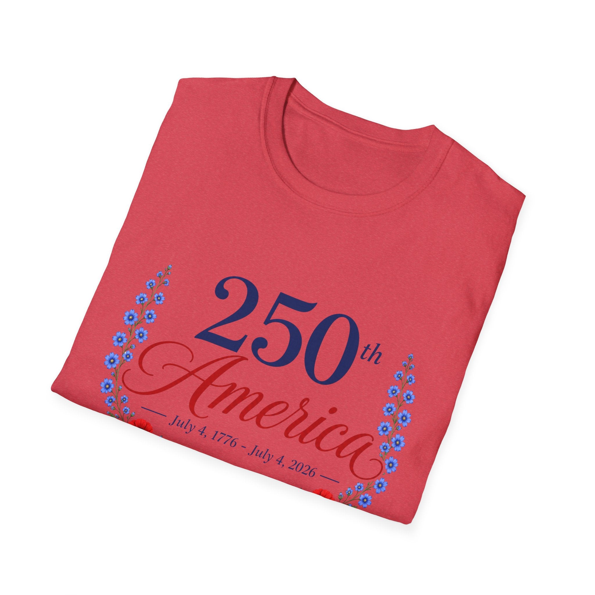 250th America Floral T-Shirt, July 4 1776 2026 Anniversary Tee, Patriotic Flower Shirt, America 250th Birthday Gift, Cottagecore 4th of July Tee