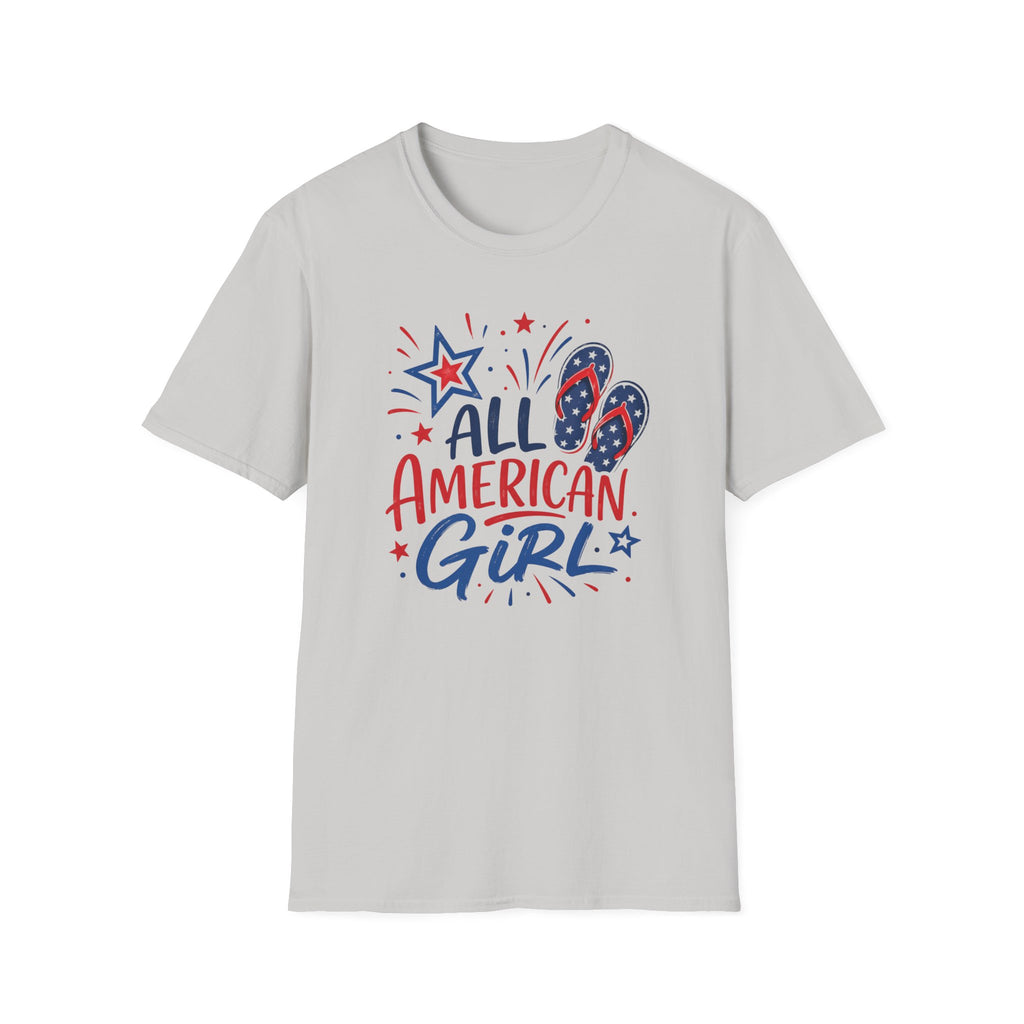 Patriotic All American Girl Graphic Tee - 4th of July Flip Flops Summer T-Shirt