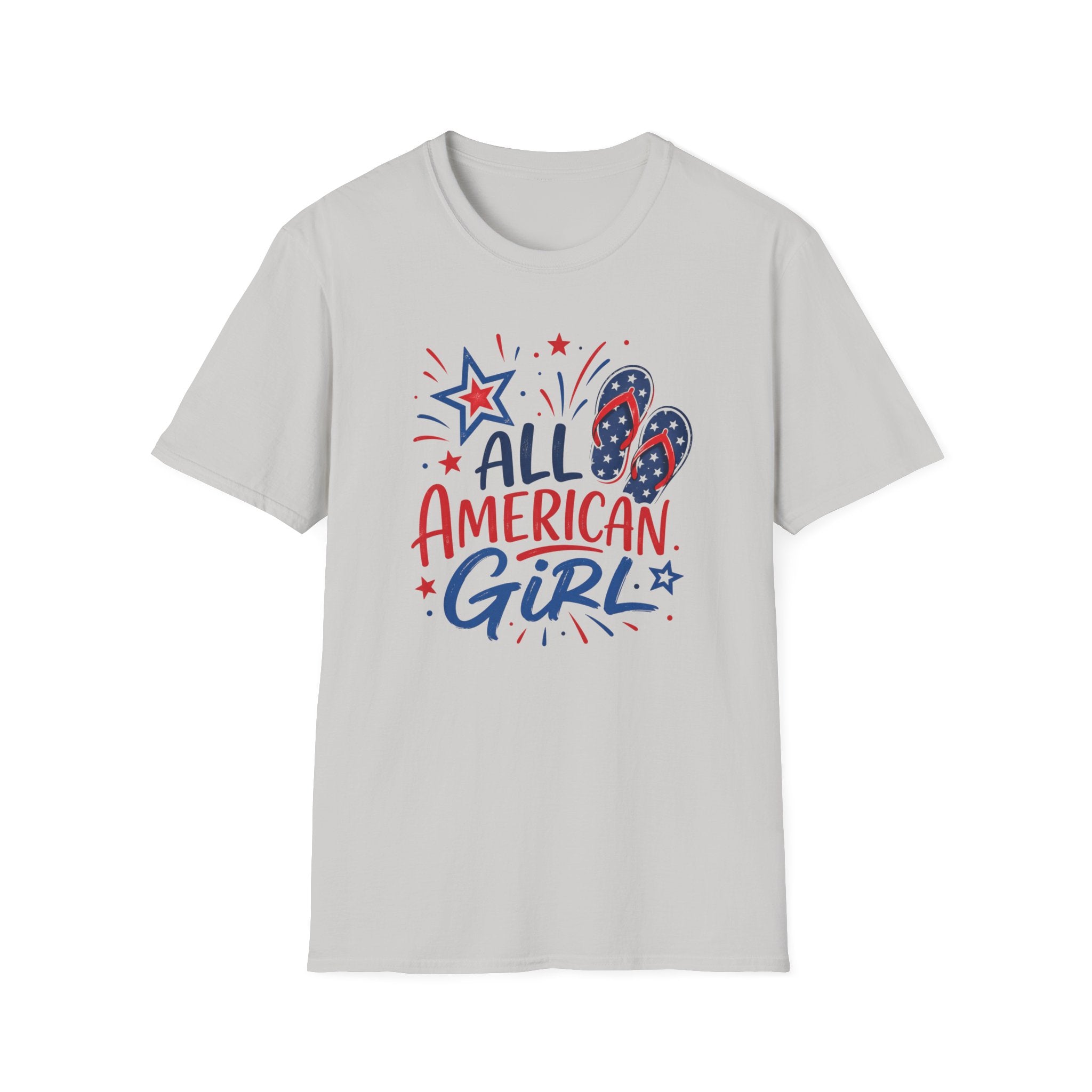 Patriotic All American Girl Graphic Tee - 4th of July Flip Flops Summer T-Shirt