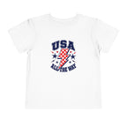 USA All The Way Tee, Patriotic Lightning Bolt Shirt, Red White Blue Star Graphic Top, Fourth of July Celebration Outfit Toddler Short Sleeve Tee