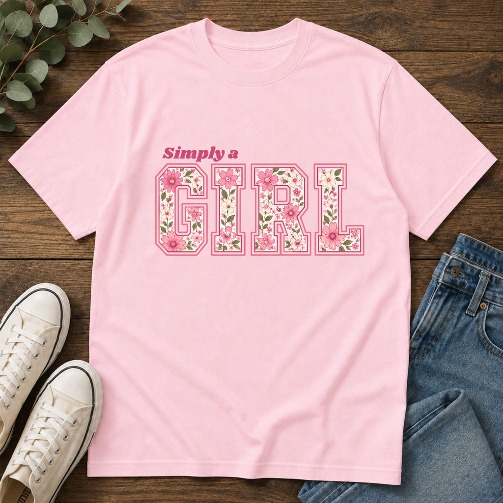 Simply a Girl Floral T-Shirt — Feminine Pink Blossom Graphic Tee