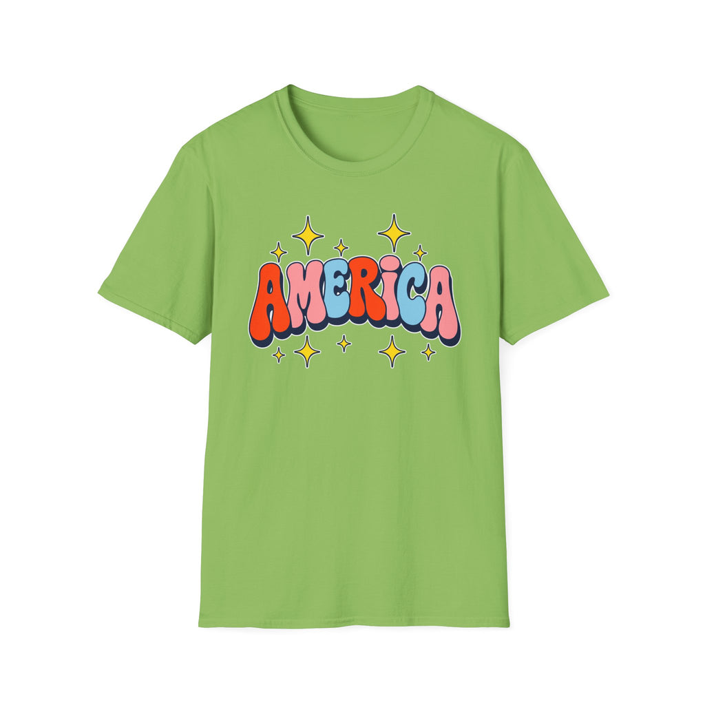 America Retro Patriotic T-Shirt, Groovy Fourth of July Graphic Tee, Vintage Americana Shirt, Cute Summer Independence Day Apparel, Trendy USA Outfit T-Shirt