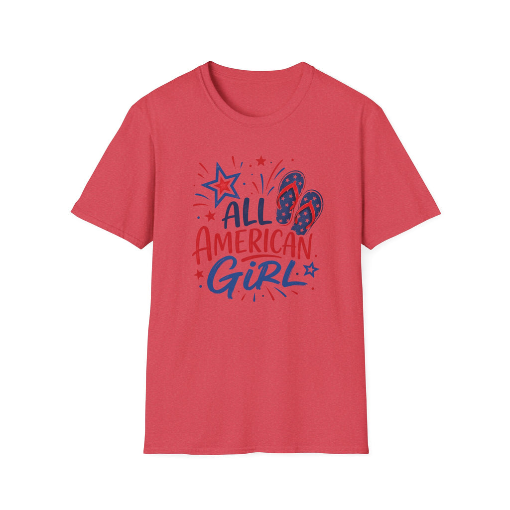 Patriotic All American Girl Graphic Tee - 4th of July Flip Flops Summer T-Shirt