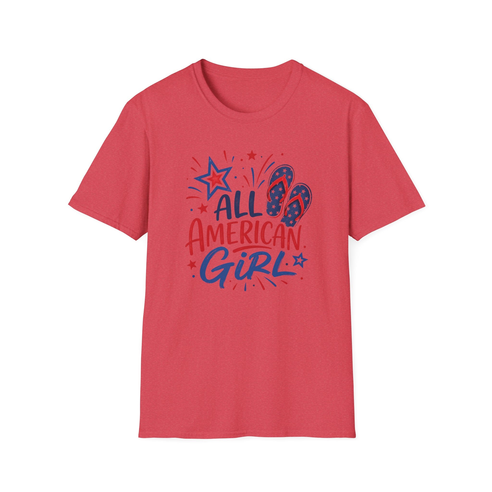 Patriotic All American Girl Graphic Tee - 4th of July Flip Flops Summer T-Shirt