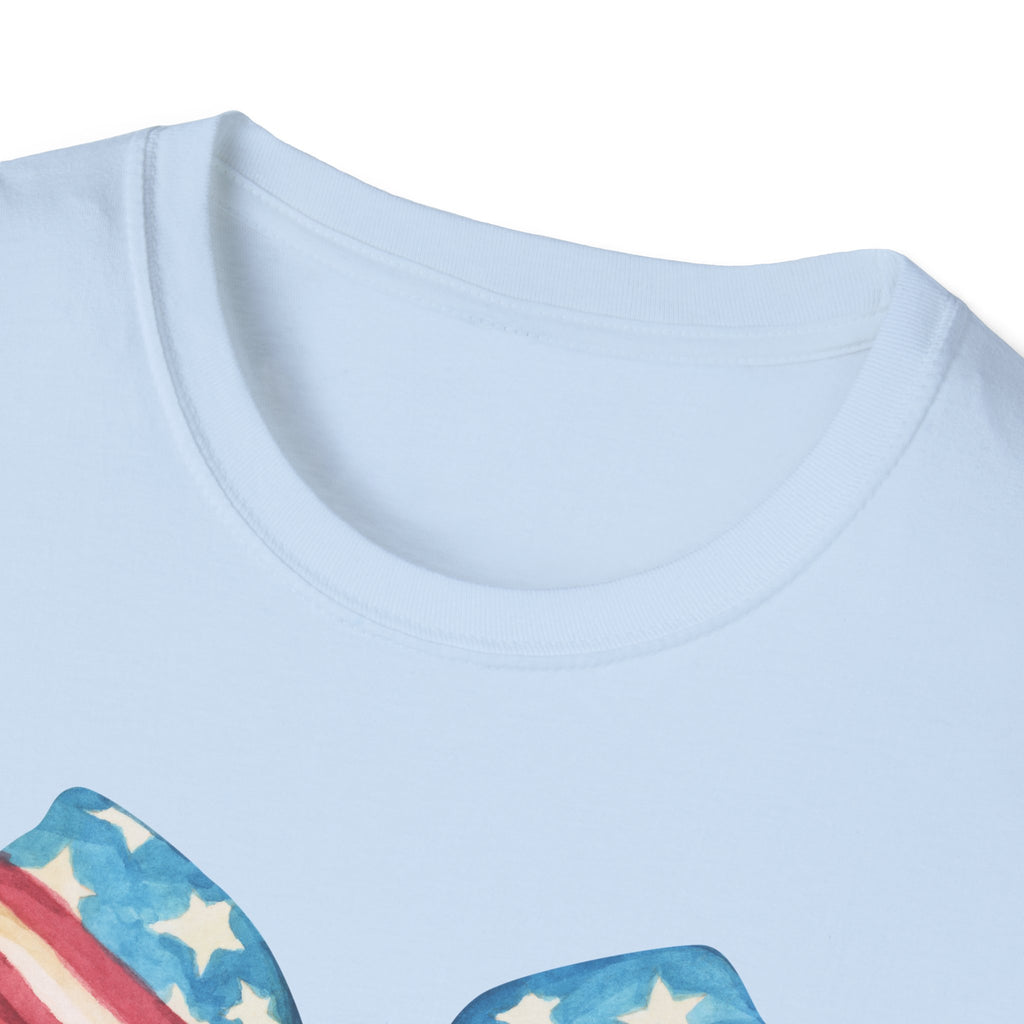 Coquette Patriotic Bow Shirt, 4th of July Women's T-Shirt, American Flag Bow Tee, USA Watercolor Bow, Stars and Stripes Shirt, Independence Day Gift