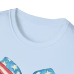 Coquette Patriotic Bow Shirt, 4th of July Women's T-Shirt, American Flag Bow Tee, USA Watercolor Bow, Stars and Stripes Shirt, Independence Day Gift