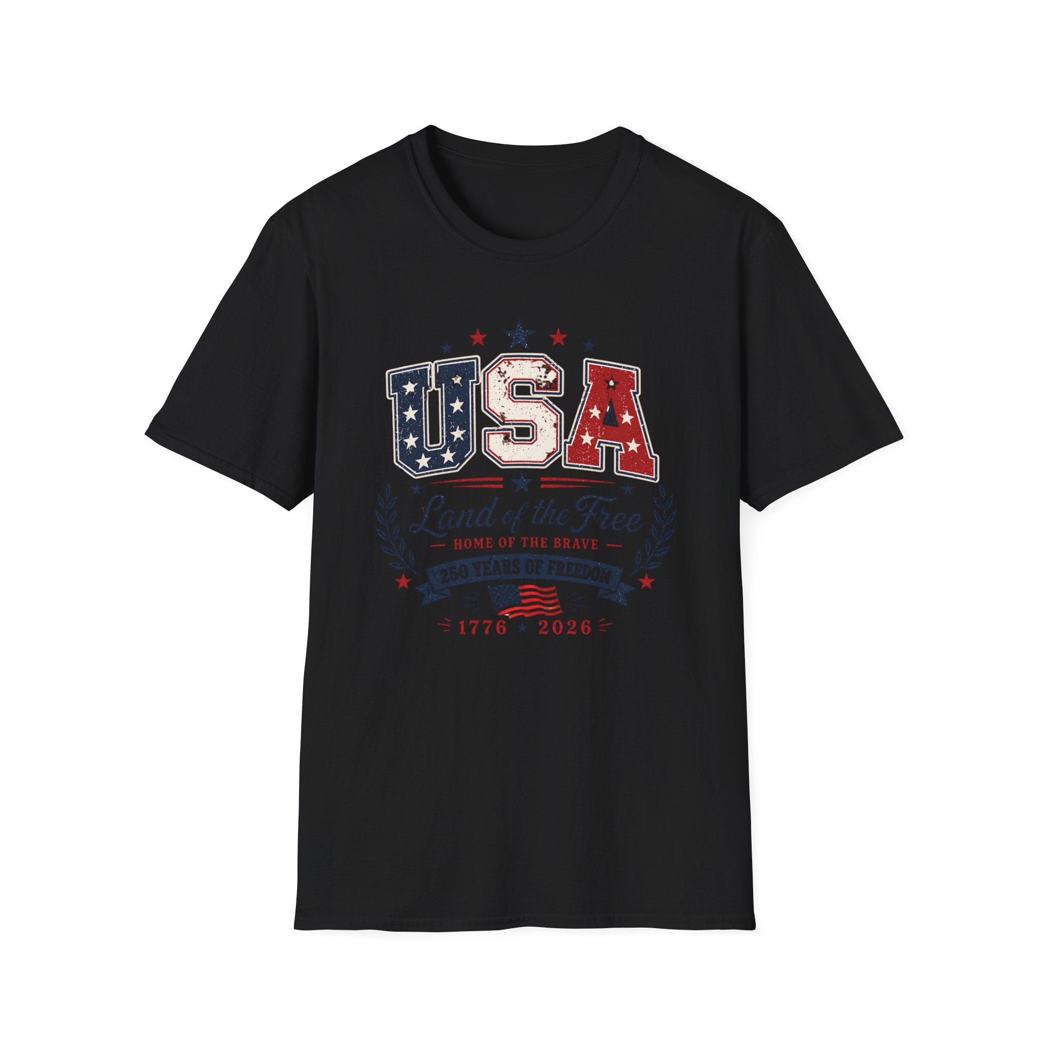 Land of the Free Home of the Brave 250 Years Shirt, 4th of July, Bold, Distressed USA Varsity 1776 2026 Tee, Classic Patriotic Banner America Anniversary T-Shirt, Gift