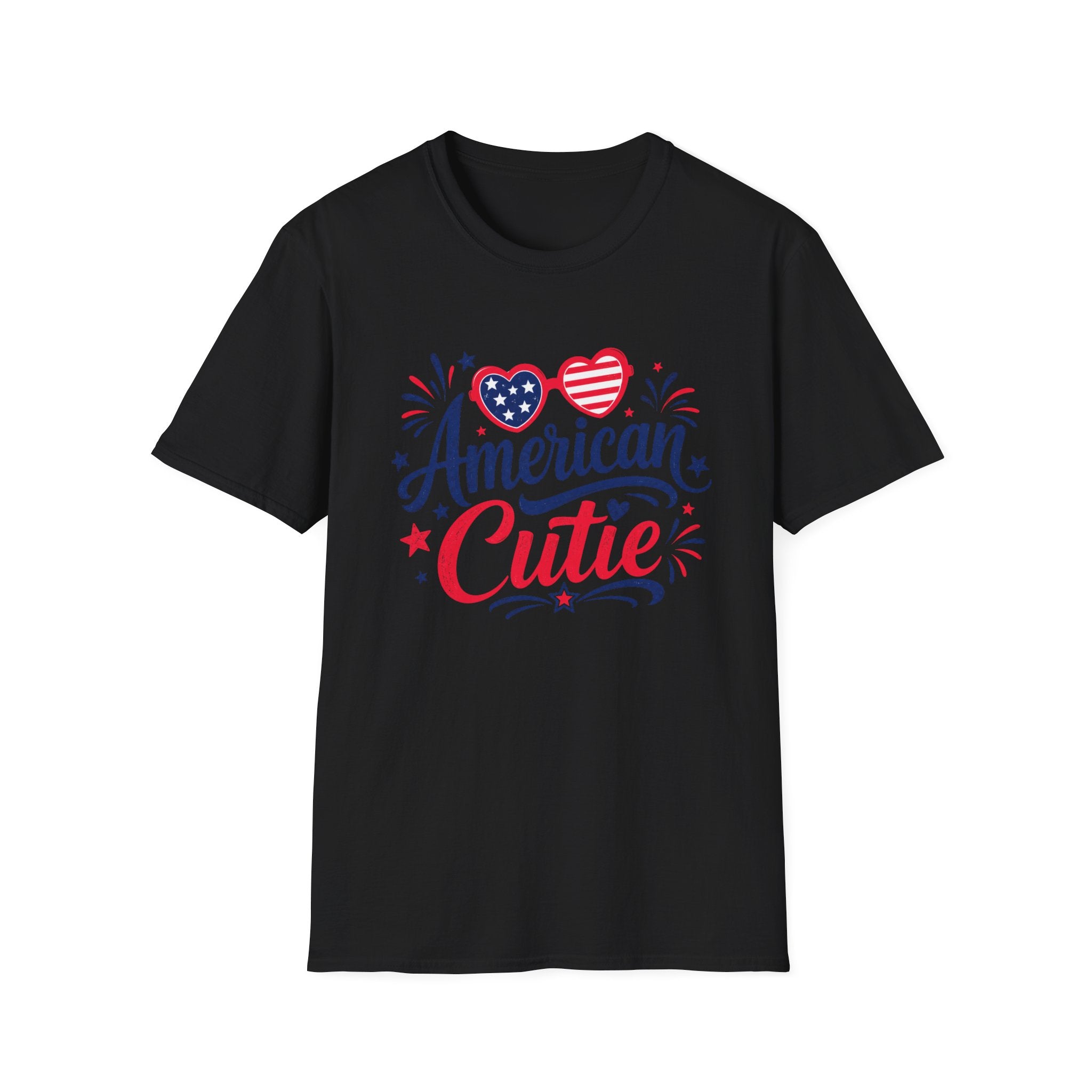 American Cutie T-Shirt | Patriotic Heart Sunglasses Graphic Tee, Fourth Of July Stars Fireworks Top