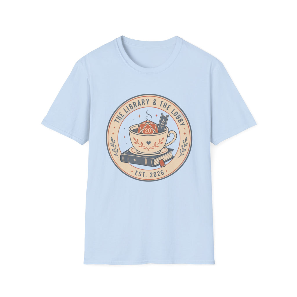 Library & The Lobby Tea Cup T‑Shirt — 'The Library & The Lobby' Vintage Bookstore Tee