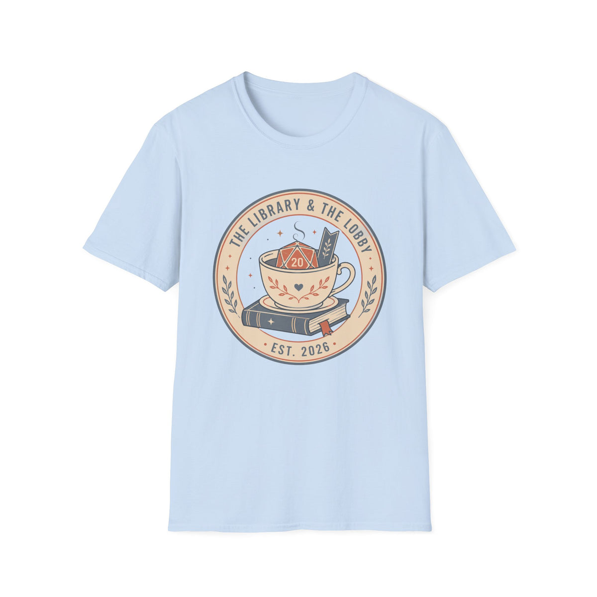 Library & The Lobby Tea Cup T‑Shirt — 'The Library & The Lobby' Vintage Bookstore Tee