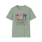 America 250 Years Of Freedom T-Shirt | Patriotic Coquette Ribbon Bow Graphic Tee, 1776 2026 Semiquincentennial Top