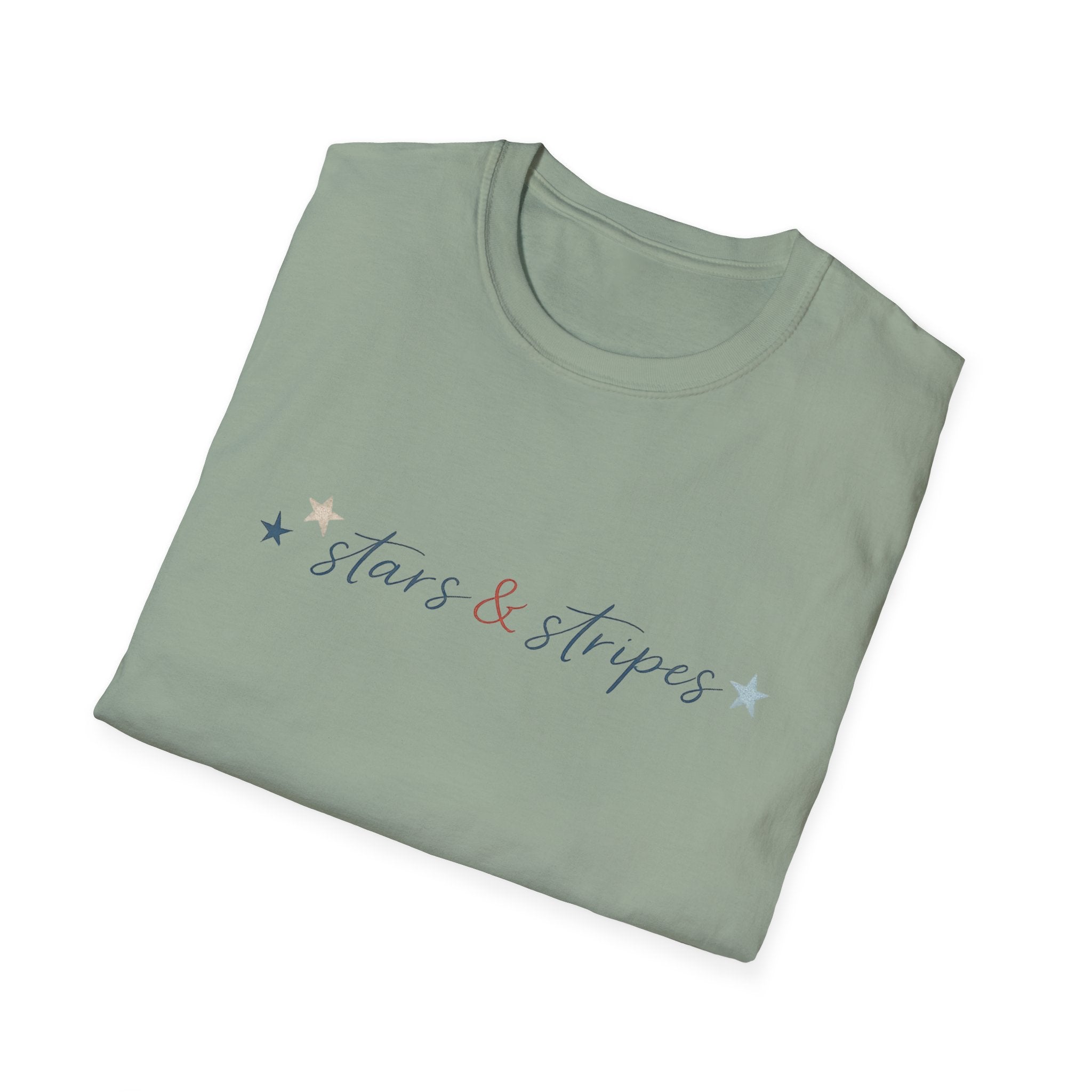 Stars and Stripes Script T-Shirt, 4th of July, Minimalist Patriotic Tee, Subtle Patriotic Gift, Dainty Script America Independence Day